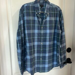 EUC J.Crew Classic Button Up Shirt Mens Plaid Blue Long Sleeve Large